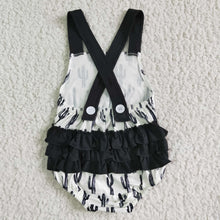 Load image into Gallery viewer, Cactus black ruffles bubble baby girls romper