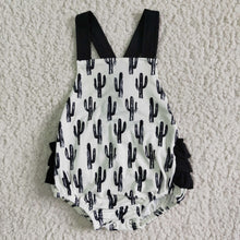 Load image into Gallery viewer, Cactus black ruffles bubble baby girls romper