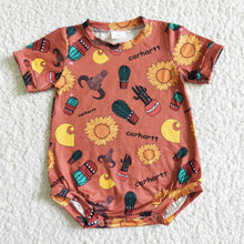 Load image into Gallery viewer, Sunflower cow cactus baby boy summer romper
