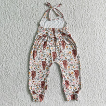Load image into Gallery viewer, Highland cow baby girls jumpsuit