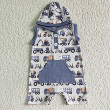 Load image into Gallery viewer, Digging excavator sleeveless baby boy hoodie romper