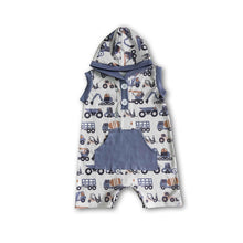 Load image into Gallery viewer, Digging excavator sleeveless baby boy hoodie romper