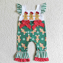 Load image into Gallery viewer, Flutter sleeve gingerbread embroidery baby girls Christmas romper