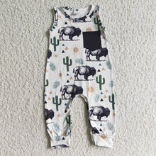 Load image into Gallery viewer, Sleeveless cactus cow boy summer romper