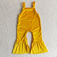 Load image into Gallery viewer, Yellow velvet pants length baby girls fall jumpsuit