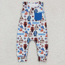 Load image into Gallery viewer, Highland cow howdy sleeveless pocket baby boy western romper