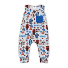 Load image into Gallery viewer, Highland cow howdy sleeveless pocket baby boy western romper