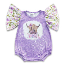 Load image into Gallery viewer, Lavender floral highland cow baby girls western romper