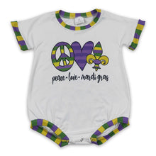 Load image into Gallery viewer, Peace love Mardi Gras baby girls romper