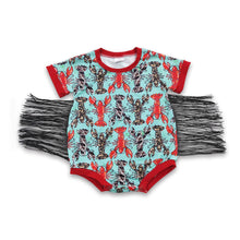 Load image into Gallery viewer, Crawfish short sleeves fringe baby girls romper
