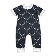 Load image into Gallery viewer, Black bull skull short sleeves baby kids romper