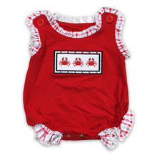 Load image into Gallery viewer, Crab embroidery sleeveless baby girls summer romper