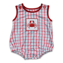 Load image into Gallery viewer, Crab embroidery plaid sleeveless baby boy summer romper