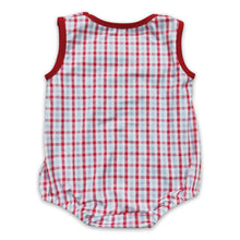 Load image into Gallery viewer, Crab embroidery plaid sleeveless baby boy summer romper