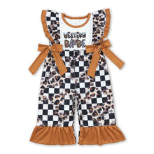 Load image into Gallery viewer, Western babe black leopard plaid girls romper