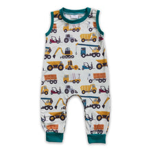 Load image into Gallery viewer, Sleeveless construction trucks baby boy summer romper