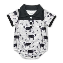 Load image into Gallery viewer, Short sleeves black cow baby boys polo romper