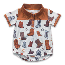 Load image into Gallery viewer, Short sleeves boots brown baby boy western romper