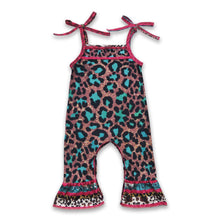 Load image into Gallery viewer, Turquoise leopard serape sleeveless baby girls romper