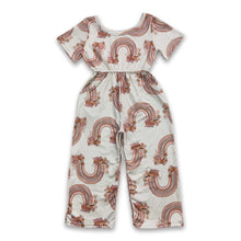 Load image into Gallery viewer, Short sleeves rainbow floral kids girls jumpsuit