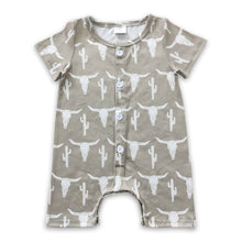 Load image into Gallery viewer, Bull skull cactus baby boy western romper
