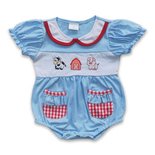 Load image into Gallery viewer, Cow pig embroidery baby girls farm romper