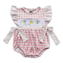Load image into Gallery viewer, Balloon cake embroidery plaid baby girls Happy birthday romper