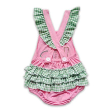 Load image into Gallery viewer, Baseball embroidery bubble baby girls romper