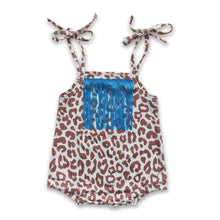 Load image into Gallery viewer, Leopard sleeveless tassels baby girls tassels romper
