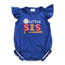 Load image into Gallery viewer, Little sister baseball embroidery baby girl romper