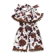 Load image into Gallery viewer, Sleeveless pom pom cow kids girls jumpsuit