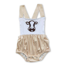 Load image into Gallery viewer, Cow embroidery plaid bubble baby boy romper