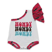 Load image into Gallery viewer, Howdy one shoulder western baby girls romper