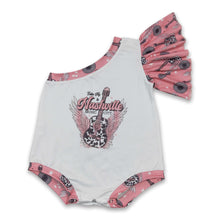 Load image into Gallery viewer, Guitar music city one shoulder baby girls romper