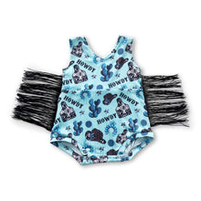 Load image into Gallery viewer, Howdy cactus fringe baby girls western romper