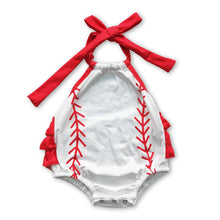 Load image into Gallery viewer, Baseball sleeveless bubble baby girls team romper