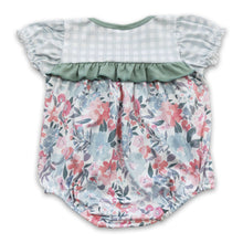 Load image into Gallery viewer, Plaid short sleeves floral baby girls romper