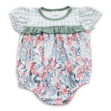 Load image into Gallery viewer, Plaid short sleeves floral baby girls romper