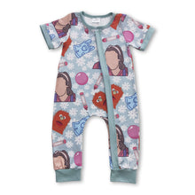 Load image into Gallery viewer, Short sleeves pencil blue overalls print baby kids zipper romper
