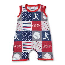Load image into Gallery viewer, Baseball patchwork sleeveless baby boy romper