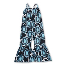 Load image into Gallery viewer, Turquoise cow sleeveless kids girls jumpsuit