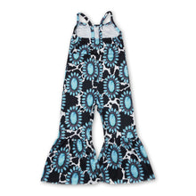 Load image into Gallery viewer, Turquoise cow sleeveless kids girls jumpsuit