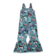 Load image into Gallery viewer, Green cow sleeveless kids girls jumpsuit