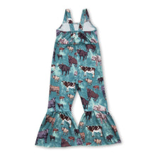 Load image into Gallery viewer, Green cow sleeveless kids girls jumpsuit