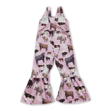 Load image into Gallery viewer, Pink cow sleeveless kids girls jumpsuit