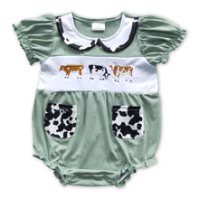 Load image into Gallery viewer, Short sleeves cow print baby girls romper