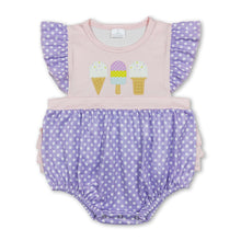 Load image into Gallery viewer, Popsicle lavender polka dots baby girls summer romper