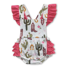 Load image into Gallery viewer, Cactus boots bubble baby girls western romper