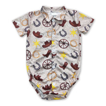 Load image into Gallery viewer, Boots hat short sleeves polo baby kids western romper
