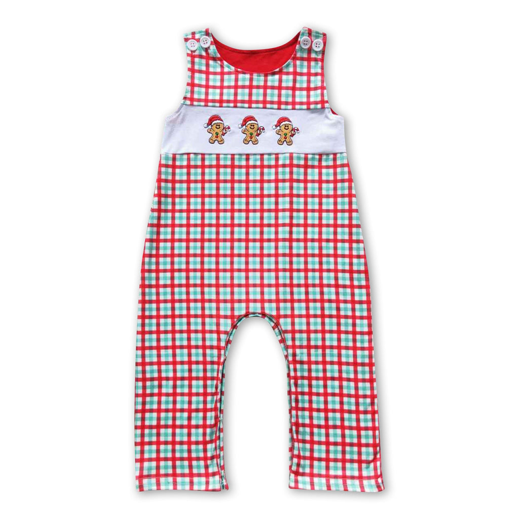 Gingerbread plaid sleeveless baby boy Christmas romper